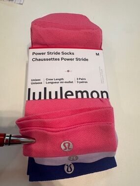 Lululemon 3PK Power Stride Unisex Crew Length Socks SZ: Med
